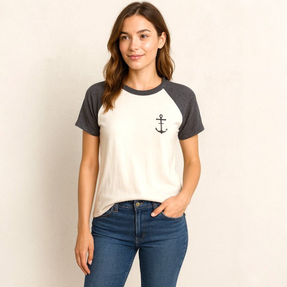 Dark Seas Anchor Graphic Raglan Tee White Gray Nautical Surf Skate Size S - Picture 9 of 10